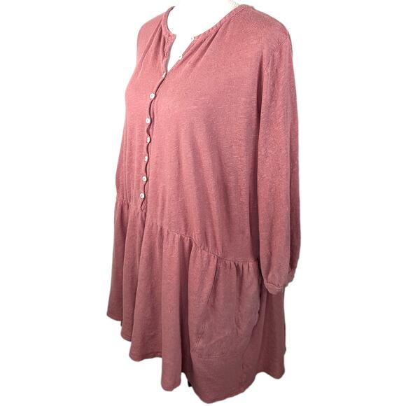 Free People Beach Mini Dress Tunic Dropwaist Linen Blend Pink Henley Small - Picture 3 of 9